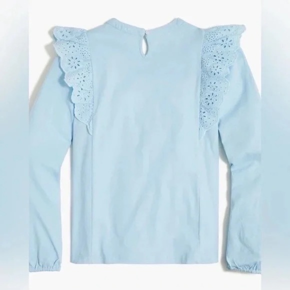 J. Crew Factory | Long-Sleeve Eyelet Ruffle Top Glazed Sky Size Small - Picture 5 of 11
